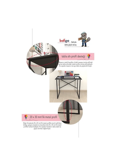 Bofigo 60x90 Cm Çalışma Masası Bilgisayar Masası Antrasit