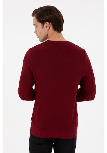 U.S. Polo Assn. Erkek Slim Fit Bisiklet Yaka Bordo Basic Kazak 50298282-VR014
