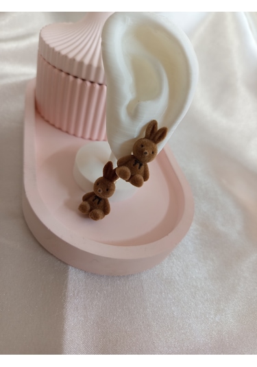 Koyu Kahverengi Peluş Tavşanlı Küpe