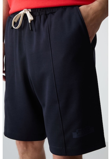 Fiesta - Lacivert Pamuklu Kalın Yumuşak Dokulu Oversize Fit Basic Erkek Şort Takım - 85259 Kırmızı