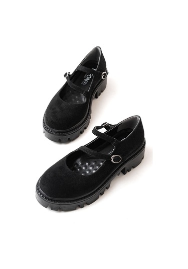 868-756 Siyah Süet Günlük Yüksek Tabanlı Loafer Ayakkabı Beyaz