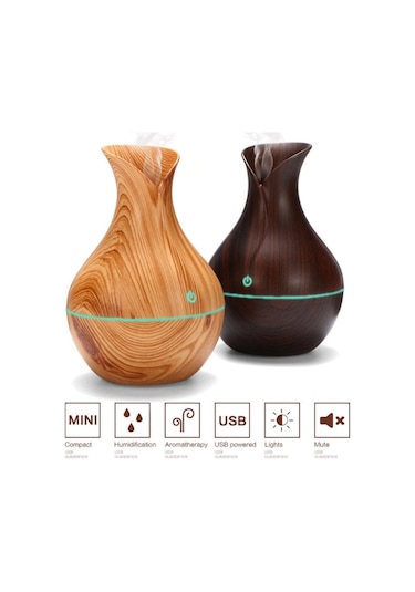 AteşTech Dokunmatik Ultrasonik Ahşap Vazo Hava Nemlendirici 150 ML