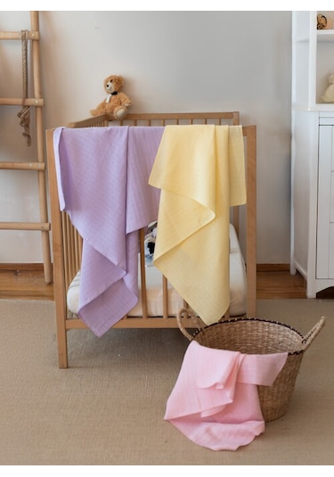 Çok Amaçlı Müslin Örtü & Battaniye 3'lü Set Pamuk Oeko-teks Sertifikalı 80x80 CM Açık Pembe