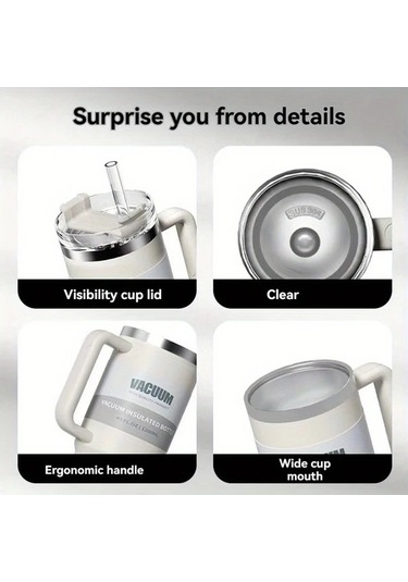 Trendooze 40 Oz Paslanmaz Çelik Gri Sızdırmaz Termos Matara Kapaklı Pipetli Gaojunshop01 Gri