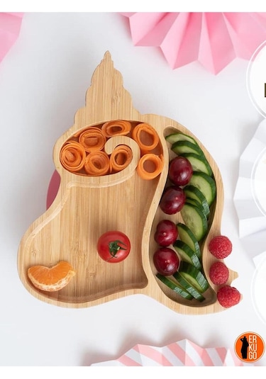 Bambu Unicorn 2 Bölmeli Doğal Bebek & Çocuk Mama Tabağı
