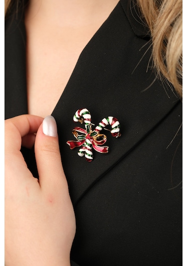 Çildan Womens Yılbaşı Koleksiyonu Baston Şeker Broş