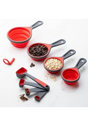 Pazly Yeşil Silikon Ölçüm Kabı Kaşık Seti 8 Adet Ev Mutfak Pişirme El Sanatları Kaşık Ölçüm Aracı Yeşil