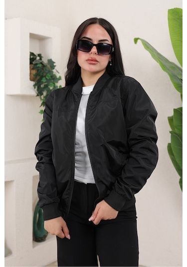 Bomber Kolej Su Geçirmez Ceket Siyah Bndk