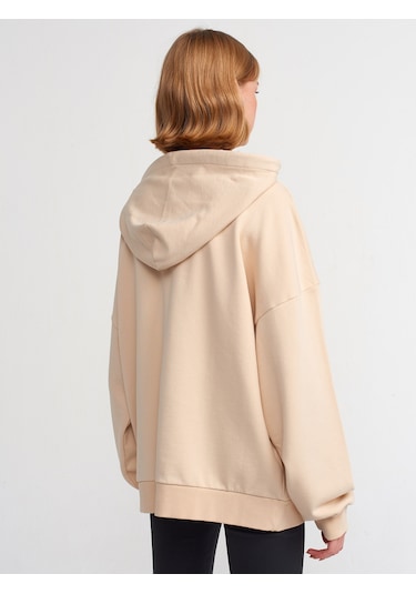 Dilvin Kapüşonlu Sweatshirt 101a40142 Açık Bej
