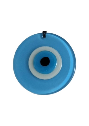 Nazar Boncuklu Deri İpli Bebe Mavisi Renginde Cam Duvar Süsü