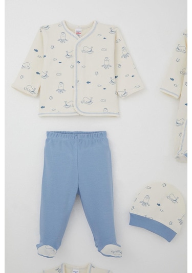 Breeze Erkek Bebek Hastane Çıkışı 8 Li Sevimli Deniz Hayvanları Desenli 0-3 Ay, Krem Krem