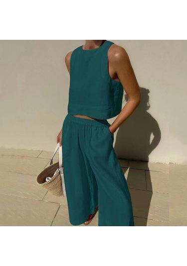 Rahat Yaz Iki Parçalı Set Kolsuz Kıyafetler O Boyun Üstleri Ve Gevşek Geniş Bacak Pantolon Seti Kadın Katı 2 Parça Takım Elbise Giysileri 27723 Orion Rahat Yaz Iki Parçalı Set Kolsuz Kıyafetler O Boyun Üstleri Ve Gevşek Geniş Bacak Pantolon Seti Kadın Katı 2 Parça Takım Elbise Giysileri 27723 Orion