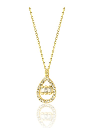 Zanaatsilver 925 ayar Gümüş Zincirli Altın kaplama Damla Model 3 Sıralı Baget taşlı kolye