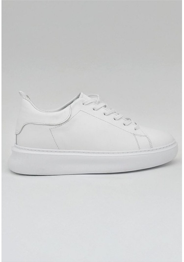 Mela Erkek Hakiki Deri 7 Cm Boy Uzatan Beyaz Spor Ayakkabı Beyaz