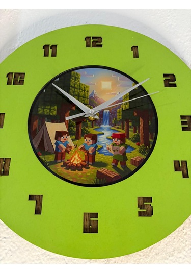 Kişiye Özel İsimli Bloklu Dünya Tasarımlı Duvar Saati Epoksi Dolgulu Resimli & Rakamlı 35 Cm Açık Yeşil