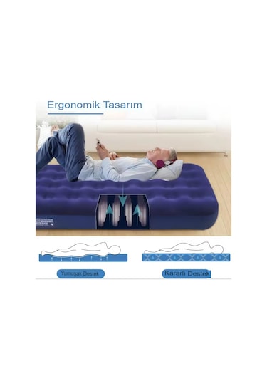 Reidan Mavi Şişme Yatak Kamp Yatağı 183x76x23cm Ev Kamp Yatağı Mavi