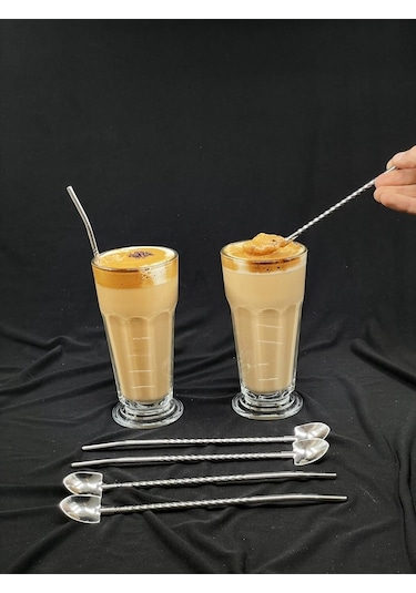 6 Lı Metal Kaşıklı Pipet Paslanmaz Çelik Pipet Temizleme Fırçası Hediyeli Sadece Pipet