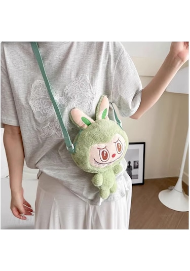 Labubu Karikatür Peluş Kız Çocuk Sevimli Çapraz Mini Çanta Yeşil