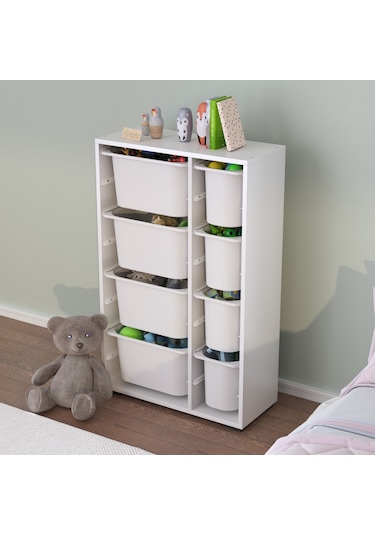 Rine 8 Derin Sepetli Çok Amaçlı Oyuncak Dolabı Beyaz Beyaz - Gri