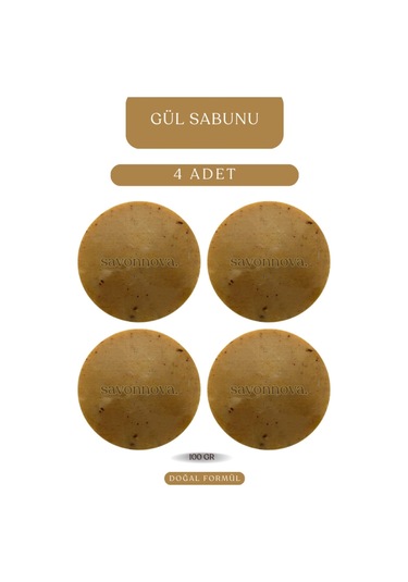 Doğal Gül Sabunu, Cildi Onarıcı, Yenileyici, Makyaj Temizliği İçin Sabun 4x100 Gr