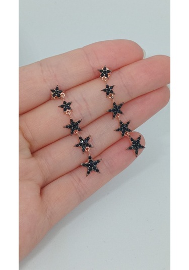 Taşlı Kayan Yıldız Model Rose Kaplama 925 Ayar Gümüş Küpe Modern Tasarım Gümüş