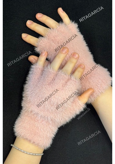 Peluş Kesik Parmak Eldiven Pudra2