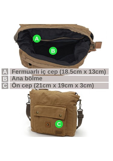 Old Cotton Cargo 7170 Camel Omuz Postacı Okul Çantası Camel