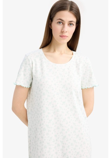 DeFacto Bisiklet Yaka Fitilli Kaşkorse Kısa Kollu Gecelik-Fall in Love E9198AX25SPER98