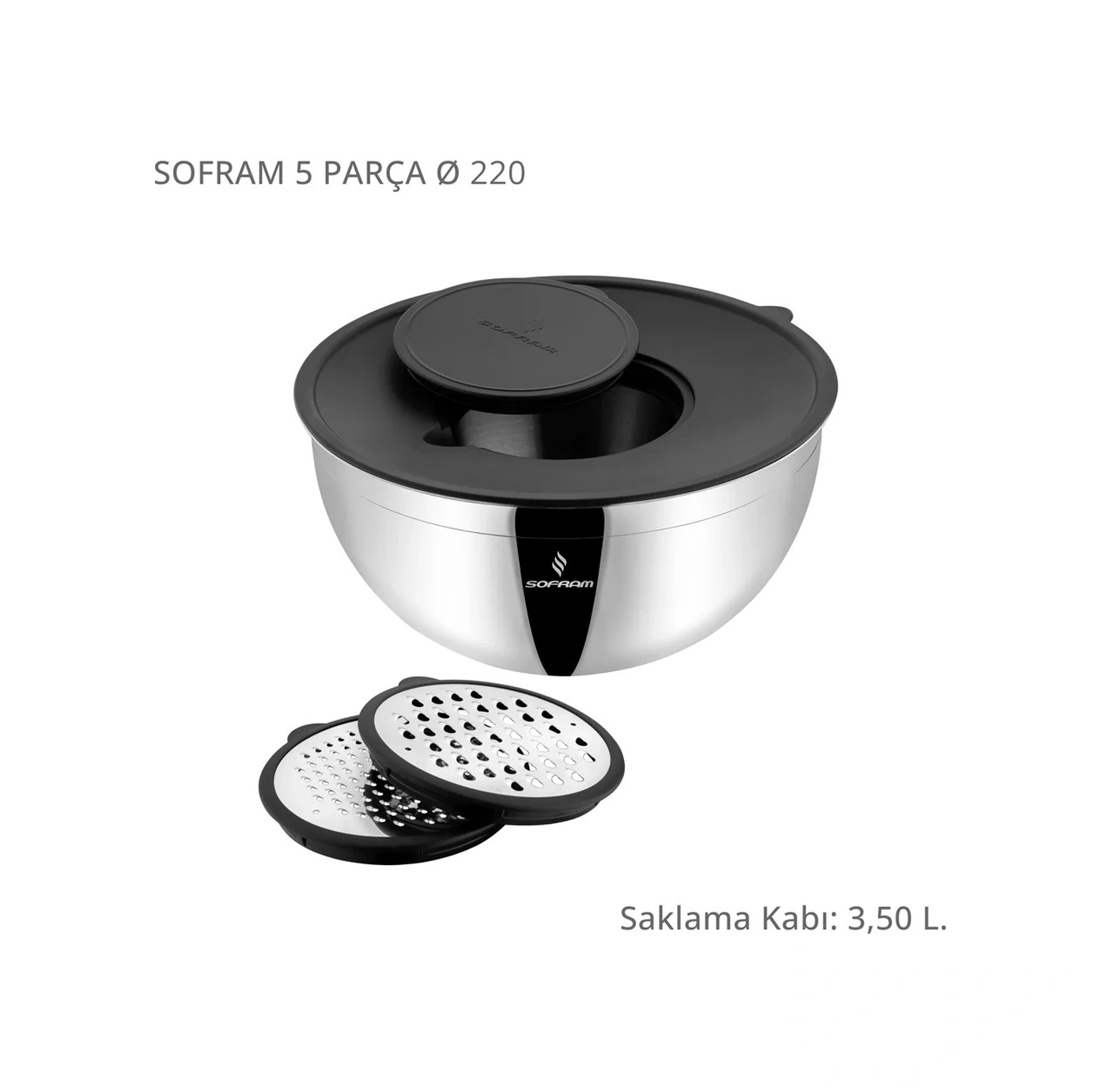 Sofram 5 Parça 24 Cm Karıştırma Ve Saklama Kabı 4,60 Litre Gri