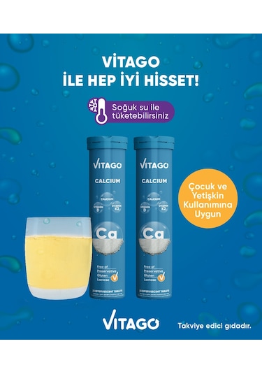 Vitago Kalsiyum D3 K2 Vitamini İçeren Takviye Edici Gıda 2 x 20 Efervesan Tablet
