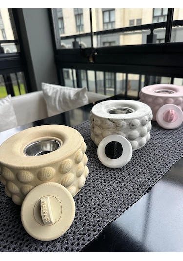 Pembe Masaüstü Bioetanol Şömine Beton Gövdeli Söndürücü Kapaklı