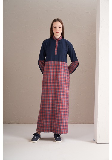 Blok Elbise Kırmızı Laci Kırmızı Lacivert Kırmızı - Lacivert