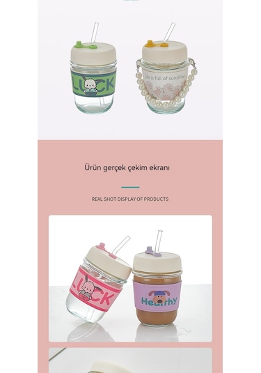 Jian Fan İnternetünlü Karikatür Cam Hasır Bardak Cam Kupa Beyaz