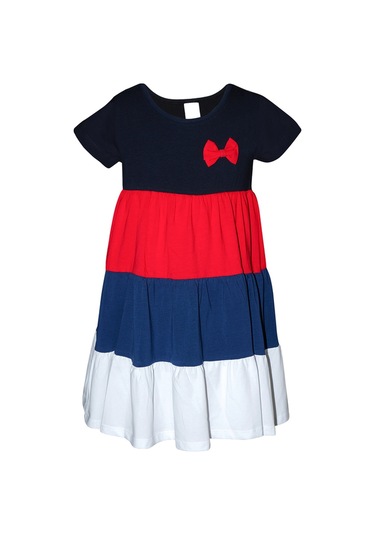 Lovetti Koyu Lacivert + Beyaz Kız Çocuk Kısa Kol Fiyonklu Renkli Kat Kat Elbise 9242W0103 Lacivert - Beyaz Lovetti Koyu Lacivert + Beyaz Kız Çocuk Kısa Kol Fiyonklu Renkli Kat Kat Elbise 9242W0103 Lacivert - Beyaz