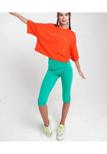 Kız Çocuk Diz Altı Mevsimlik Tayt-12615 Yeşil