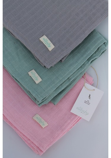 3'lü Organik Pamuk Müslin Örtü Seti Kız Bebek Model 4 Pembe - Gri - Nil 3 Adet 75x85 CM Pembe Gri Nil