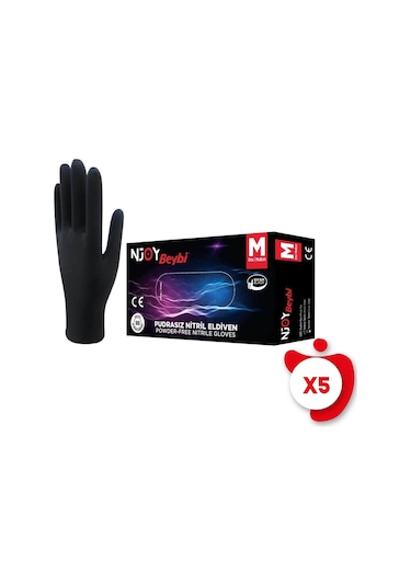 Beybi Pudrasız Nitril N-Joy Eldiven M Beden Siyah 100'lü 5 Paket