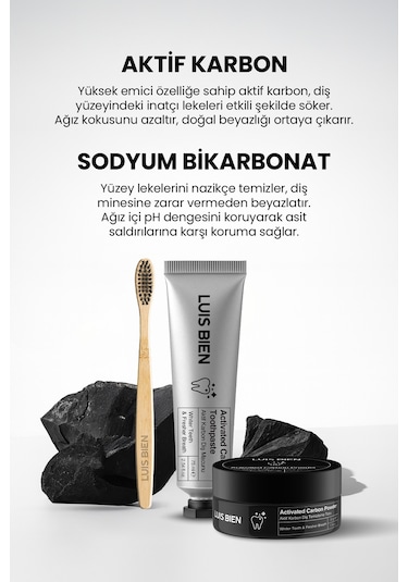 Luis Bien Aktif Karbon Diş Temizleme Tozu 50 G + Diş Macunu 75 ML + Bambu Diş Fırçası