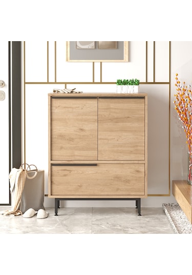 Lidya Ayakkabılık Çok Amaçlı Dolap 3 Kapaklı Metal Ayaklı Sepet Kahverengi