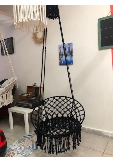 Makrome Özel Örgü Salıncak Siyah Renk Siyah