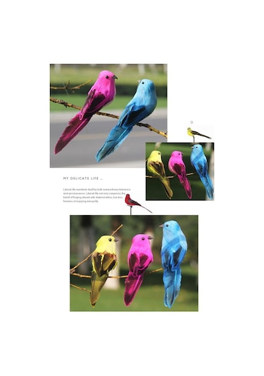 Suntek Kelepçe Bahçe Ağacı Dekor Mavi Ile Yapay Tüy Köpük Kuşlar