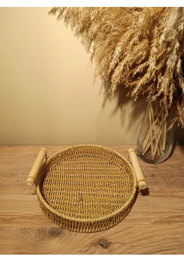 Hasır Rattan Sunum Tepsi Küçük Boy Organizer Yuvarlak Diğer