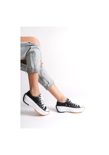 Parıs Bağcıklı Ortopedik Taban Kadın Sneaker Spor Ayakkabı Tbt - Siyah Siyah
