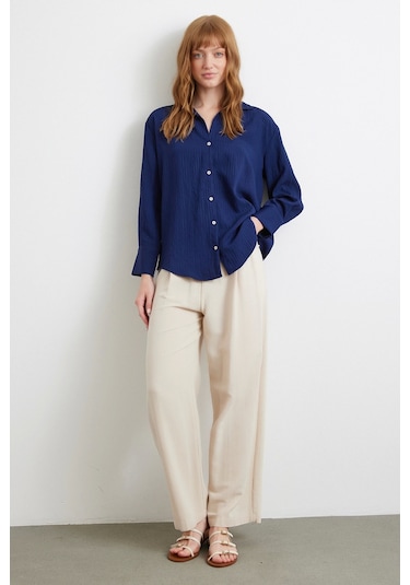 Paralel Çizgili Gömlek Lacivert Lacivert