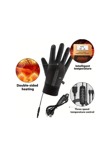 Fochsia Usb Isıtmalı Eldiven 3 Seviye Sıcaklık Kontrolü Dokunmatik Uyumlu Siyah