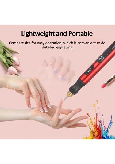 Youtek Usb Şarjlı 3 Hızlı El Taşlama Kalemi - Tırnak, El Sanatları Ve Oyma İçin 4 Taşlama Ucu Ve 30 Elmas Uçlu Set, Kırmızı