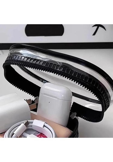 Fosenze Su Geçirmez Şeffaf Kablolar Ve Kulaklık Organizer Çantası - Katlanabilir, Çift Zip, Anahtar Kemerli Elips Depolama Çantası