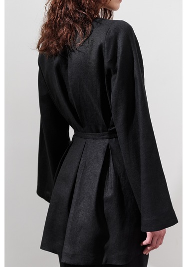 Keten Pensli Tunik Siyah Siyah