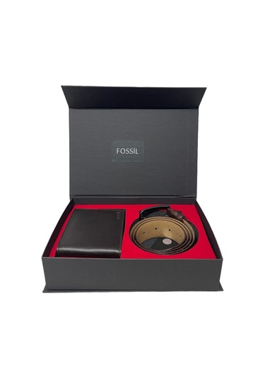 Fossil Kahve Napa Cüzdan 1826&3,5 Cm Hakiki Deri Kemer Seti 115cm Kahverengi