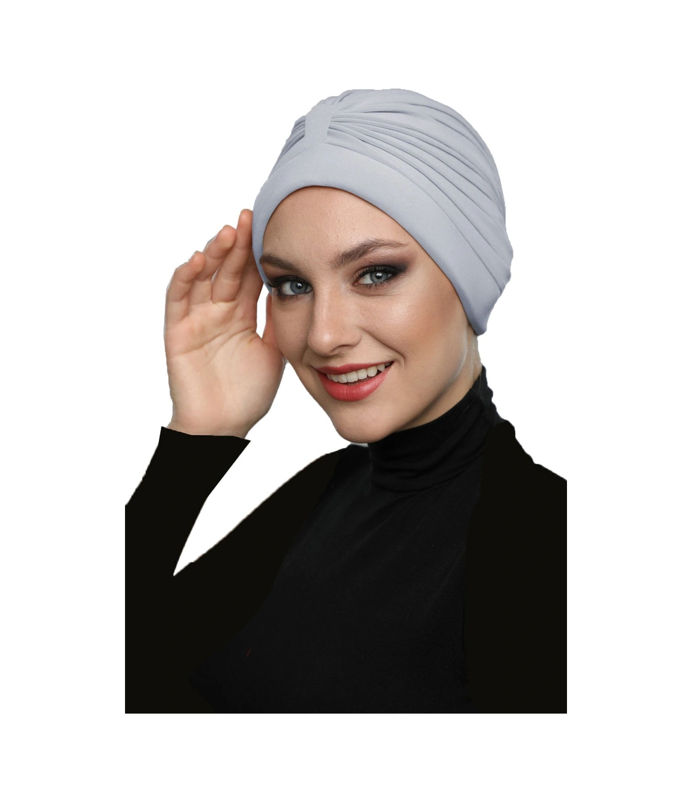 Bantlı Ön Ve Ensesi Bantlı Nervürlü Açık Gri Süngerli Hazır Türban Tesettür Bone Havuz Bonesi Açık Gri